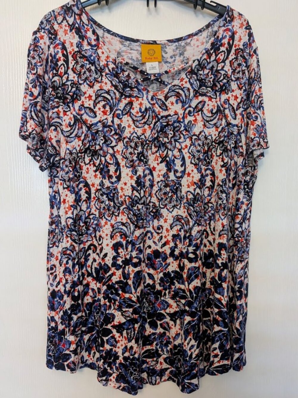 Ruby Rd. red, white and blue floral long tunic Size L